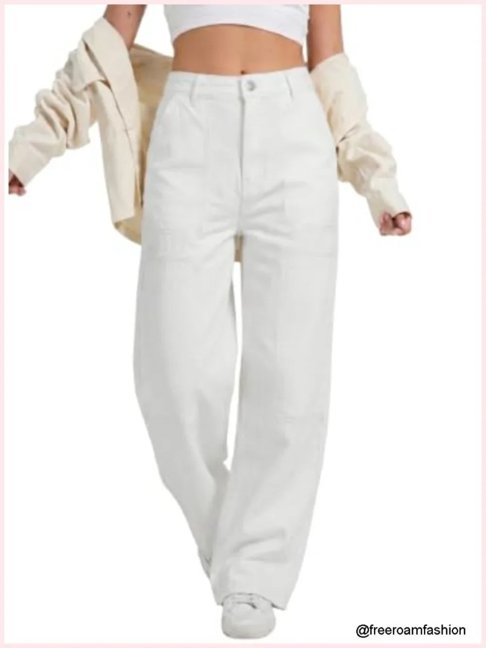 Mid Rise Wide Leg Cargo Jeans Stretch Denim Pants with Pockets